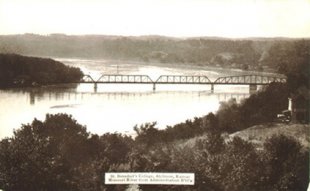 Postcard view of the Missouri River and bridge looking from St. Benedict's College, Atchison