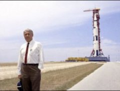 Werner Von Braun with the Saturn V rocket carrying the Apollo 11 Lunar Mission in 1969.